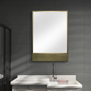 Brushed Bronze Bathroom Vanity Mirror Glass Panel Metal Deep Set Design Rectangular Wall Mirror