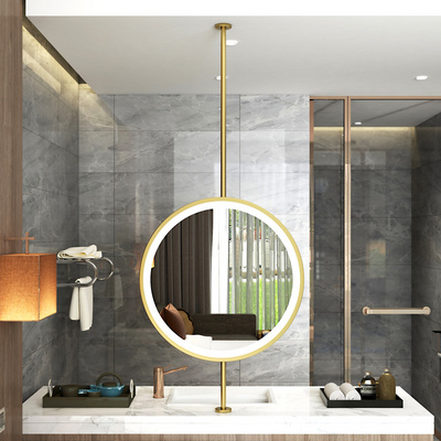 Bathroom Floating Wall Decorative Suspended Mirrors Ceiling Mounted Mirror with Metal Hanging Rod