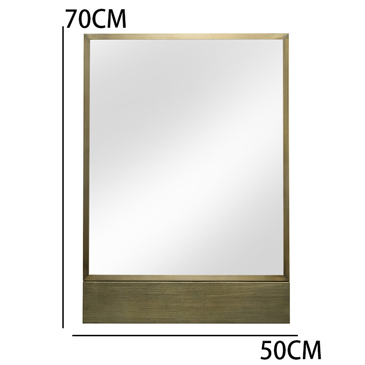 Brushed Bronze Bathroom Vanity Mirror Glass Panel Metal Deep Set Design Rectangular Wall Mirror