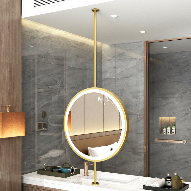 Bathroom Floating Wall Decorative Suspended Mirrors Ceiling Mounted Mirror with Metal Hanging Rod