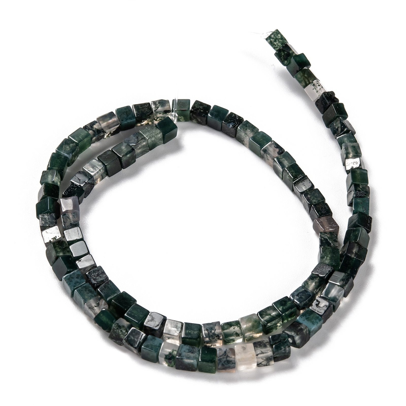 PandaHall 4mm Faceted Cube Natural Moss Agate Beads