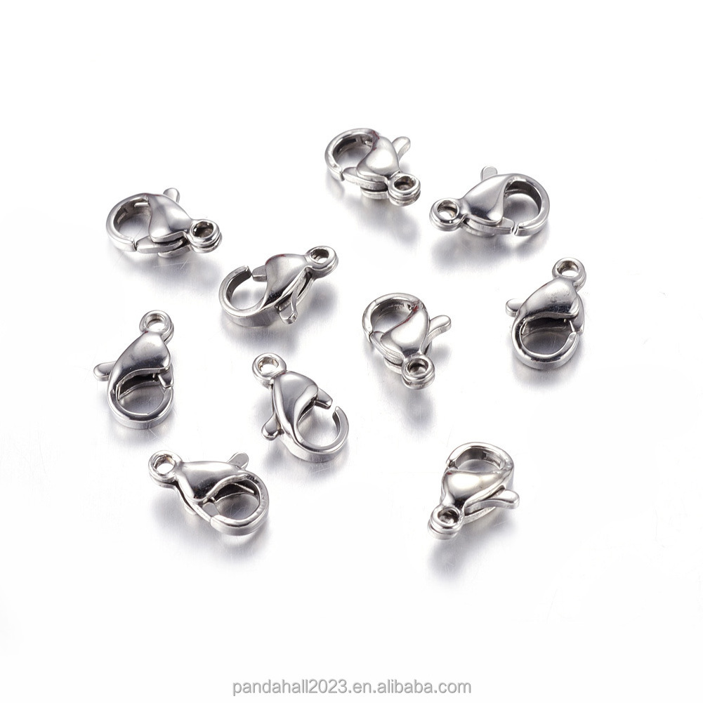 PandaHall 200pcs 10mm 11mm 12mm 13mm 304 Stainless Steel Lobster Claw Clasps Parrot Trigger Clasps