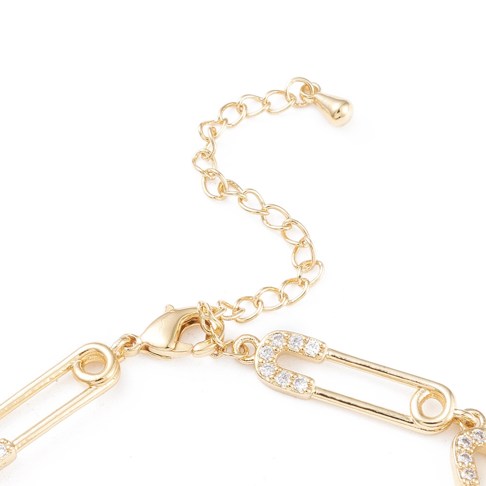 Pandahall Pandahall Real 18k Gold Plated Safety Pin Shape Link Bracelets