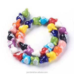 Pandahall Mixed Color Rabbit Head Handmade Printed Bunny Porcelain Beads