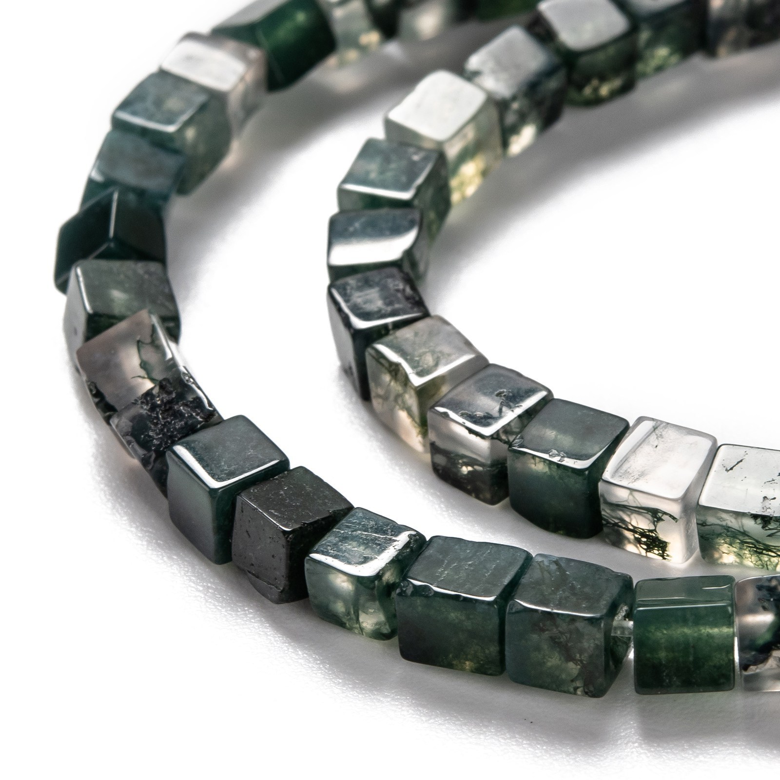 PandaHall 4mm Faceted Cube Natural Moss Agate Beads