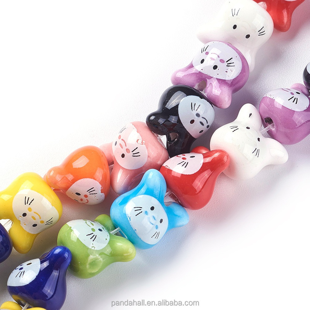 Pandahall Mixed Color Rabbit Head Handmade Printed Bunny Porcelain Beads