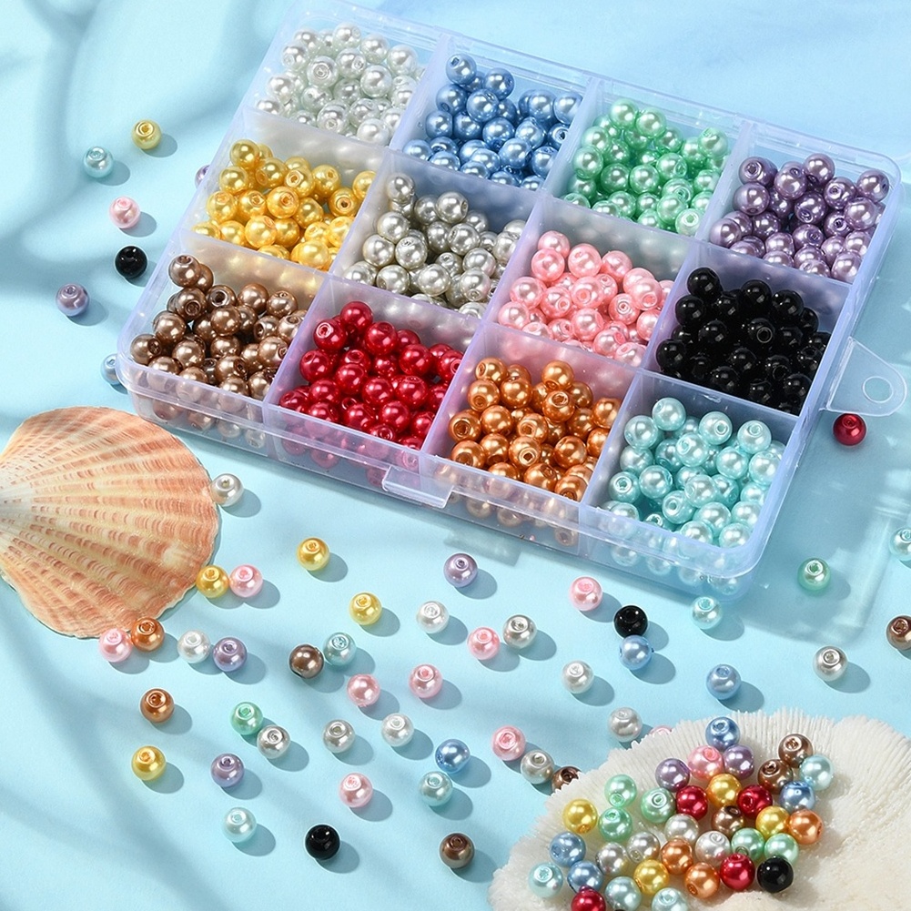 Pandahall 780 Pcs 12 Colors 6mm Pearlized Round Baking Painted Glass Pearl Beads