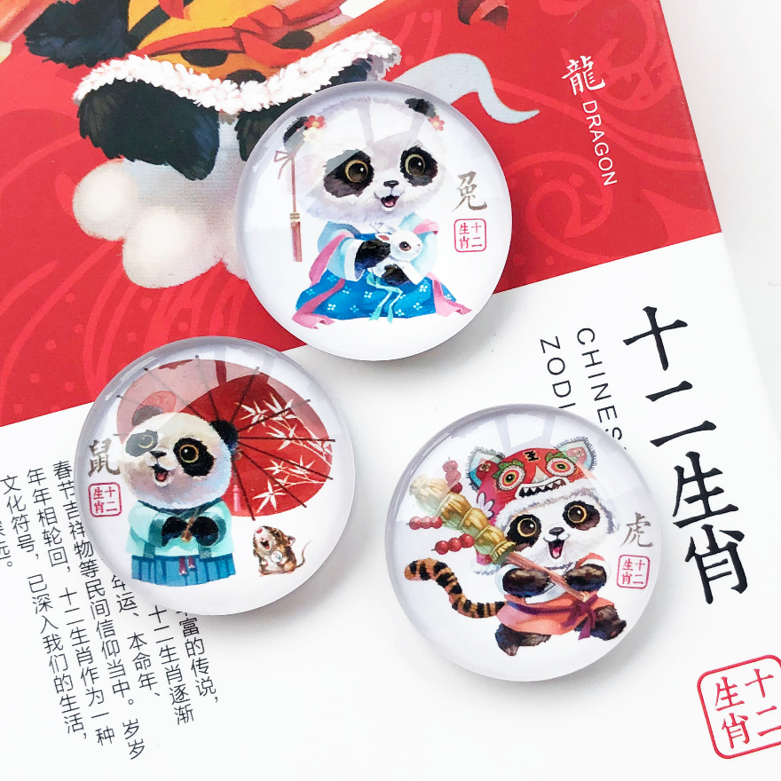 Customized Logo Round Personalized Souvenir Kitchen Decoration 3D Resin Glass Panda Fridge Magnet for Fridgerator