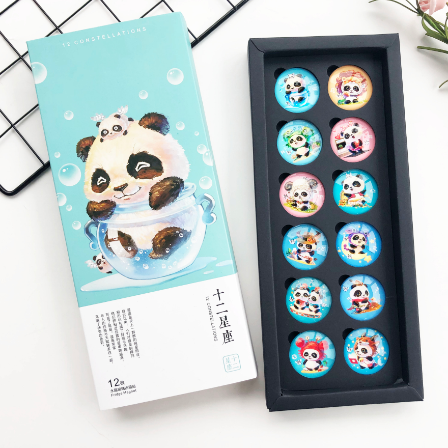 Customized Logo Round Personalized Souvenir Kitchen Decoration 3D Resin Glass Panda Fridge Magnet for Fridgerator