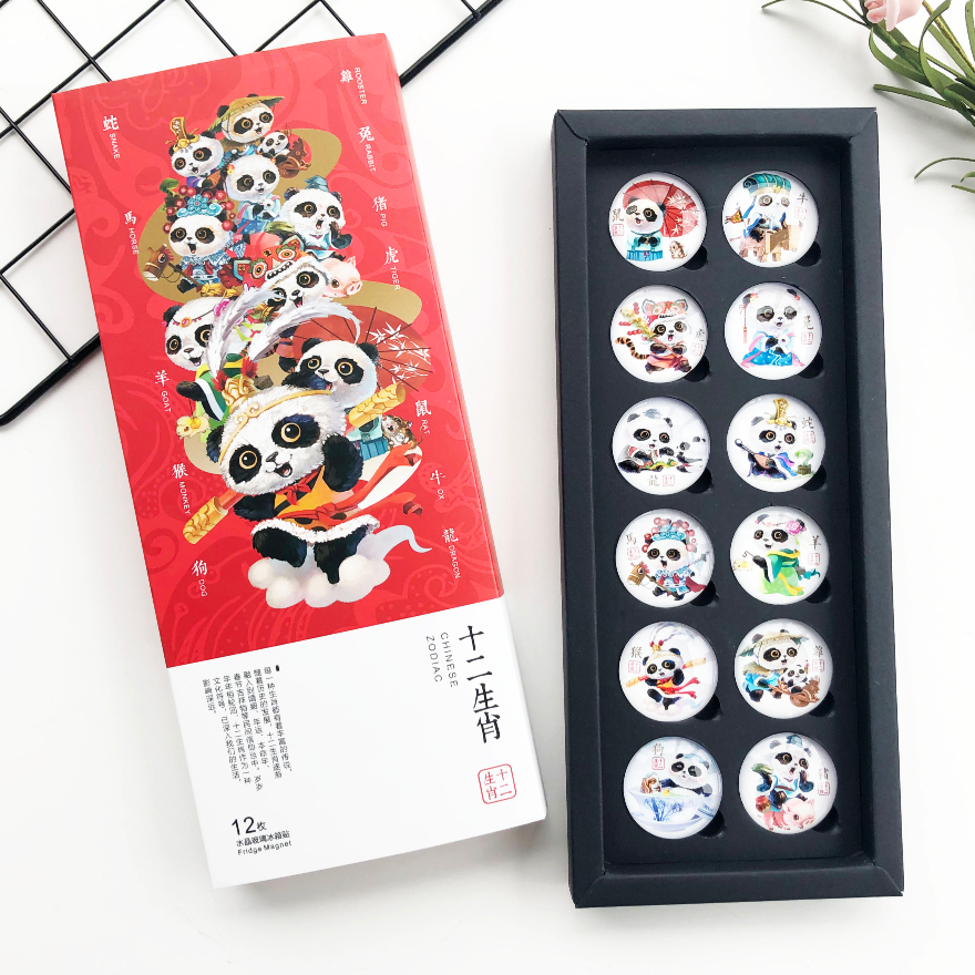 Customized Logo Round Personalized Souvenir Kitchen Decoration 3D Resin Glass Panda Fridge Magnet for Fridgerator