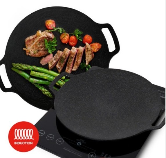 Non Stick BBQ Barbecue induction Grilling Skillet with Folding Handle Round Pizza Grill Pan  OEM Party Pork belly Grill