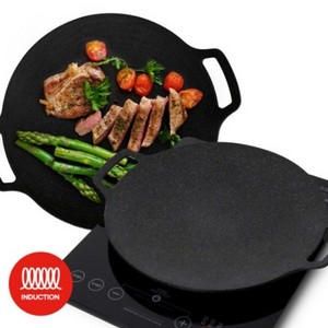 Non Stick BBQ Barbecue induction Grilling Skillet with Folding Handle Round Pizza Grill Pan  OEM Party Pork belly Grill