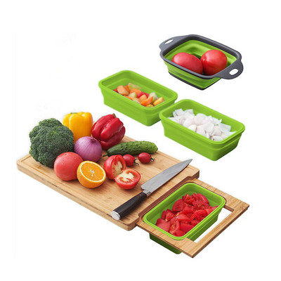 Over The Sink Chopping Board Vegetable Serving Expandable Organic Bamboo Cutting Board With Containers For Kitchen Food Prep