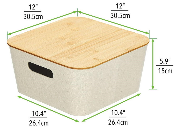 China Wholesale Fabric Basket Stacking Decorative Storage Box Bins With Bamboo Lid For Closet Bedroom Living Room Office