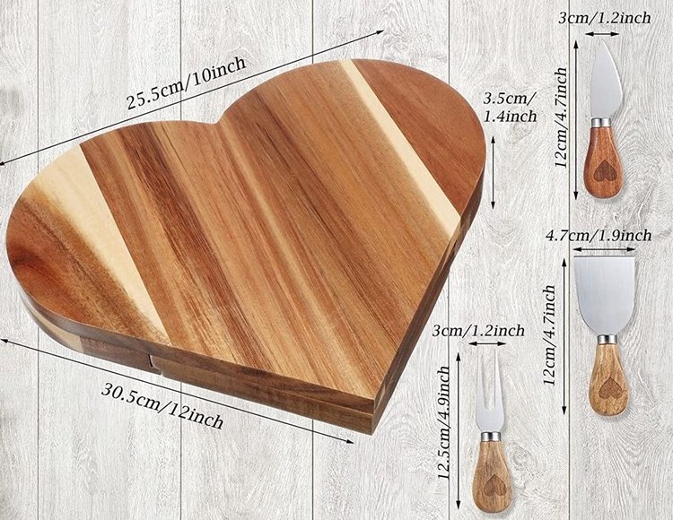 Kitchen Heart Shape Cutting Board Multifunction Meat Fruit Vegetable Serving Platter Acacia Wooden Cheese Boards With Knives