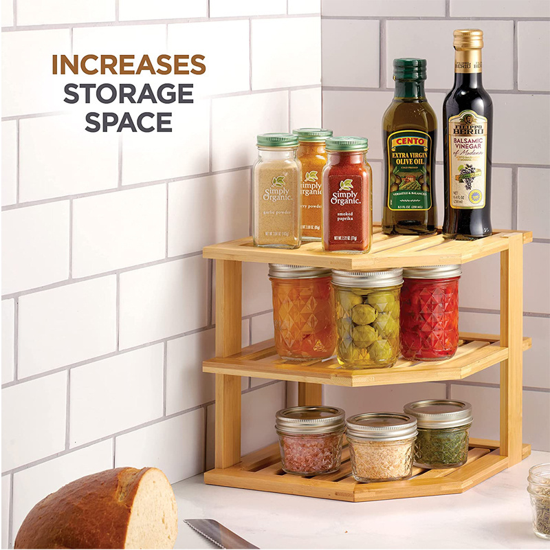 Wholesale Premium Bamboo 3 Tier Kitchen Cabinet Corner Storage Shelf Countertop Dish Plate Organizer And Storage Holder