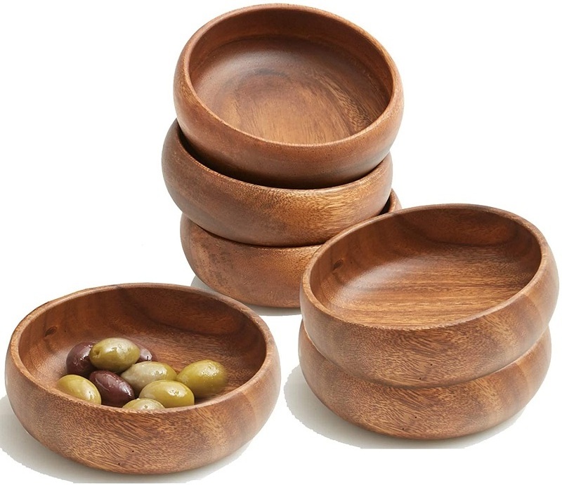 Wholesale Custom Rustic Acacia Wood Dough Bowls Set Snack Fruits Rice Soup Nuts Serving Handcrafted Wooden Fruit Salad Bowl