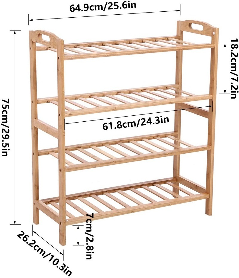 Zapatero De Bambu Bamboo Shoe Rack Indoor Outdoor Indoor Cabinet 4 Tier Free Standing Solid Wooden Shoe Organizer With Handle