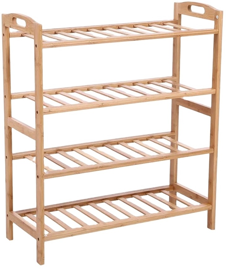 Zapatero De Bambu Bamboo Shoe Rack Indoor Outdoor Indoor Cabinet 4 Tier Free Standing Solid Wooden Shoe Organizer With Handle