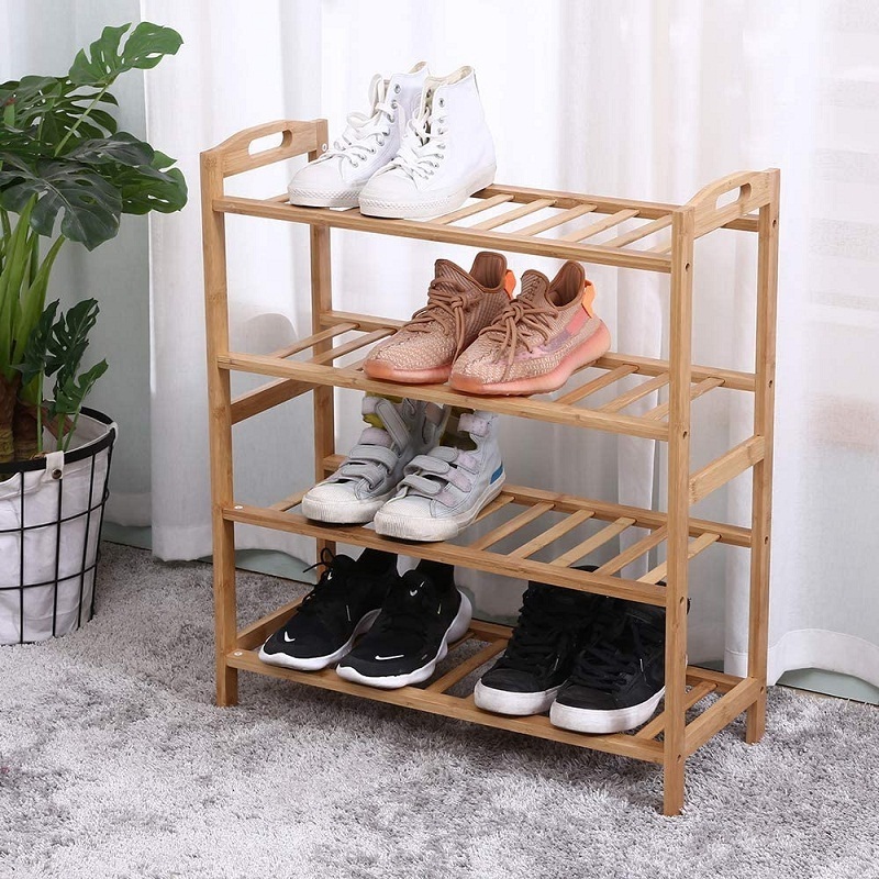 Zapatero De Bambu Bamboo Shoe Rack Indoor Outdoor Indoor Cabinet 4 Tier Free Standing Solid Wooden Shoe Organizer With Handle