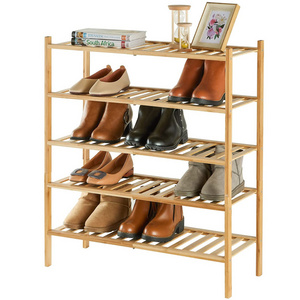 5-Tier Entryway Bamboo Shoe Organizer Stackable Bedroom Closet Free Standing Shoe Display Rack Stand Shelves