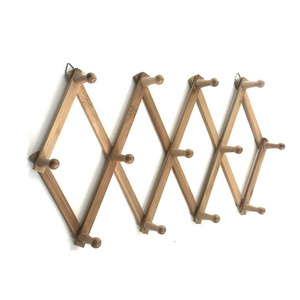 Accordion Style Expandable Wall Mounted Bamboo Coat Rack Living Room 13 Pegs Hat Cap Belt Umbrella Jewelry Scarf Organizers