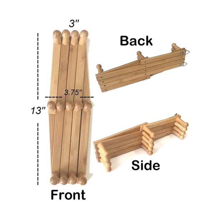 Accordion Style Expandable Wall Mounted Bamboo Coat Rack Living Room 13 Pegs Hat Cap Belt Umbrella Jewelry Scarf Organizers