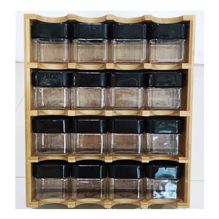 Wholesale Kitchen Drawer 4 Tier 16-Cube Storage Shelf Wall Mount Detached Folding Bamboo Spice Rack Organizer For Countertop