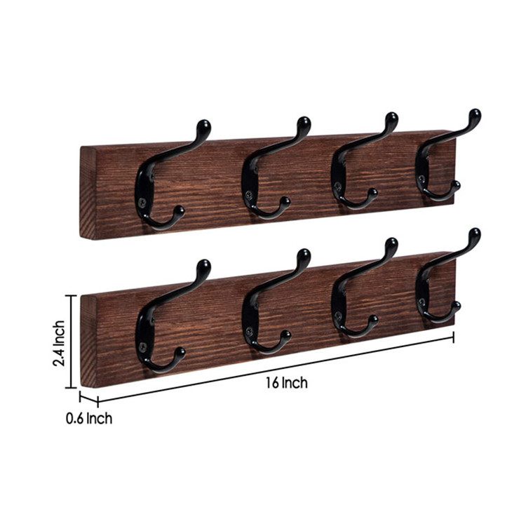 Wholesale Wall Mounted Coat Hanger Heavy Duty Wood Coat Rack With 5 Tri Metal Wall Hooks For Bathroom Bedroom Entryway