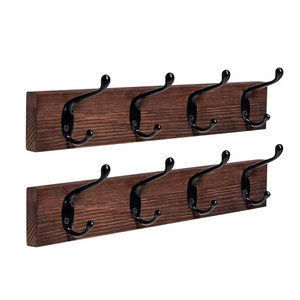 Wholesale Wall Mounted Coat Hanger Heavy Duty Wood Coat Rack With 5 Tri Metal Wall Hooks For Bathroom Bedroom Entryway