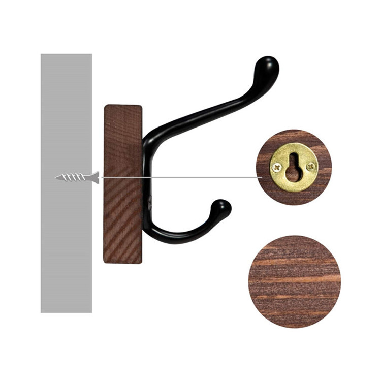 Wholesale Wall Mounted Coat Hanger Heavy Duty Wood Coat Rack With 5 Tri Metal Wall Hooks For Bathroom Bedroom Entryway