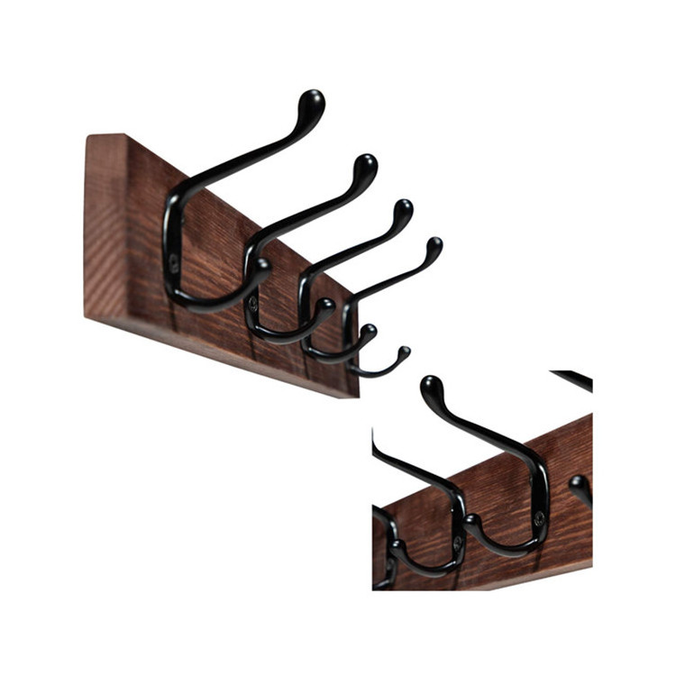 Wholesale Wall Mounted Coat Hanger Heavy Duty Wood Coat Rack With 5 Tri Metal Wall Hooks For Bathroom Bedroom Entryway