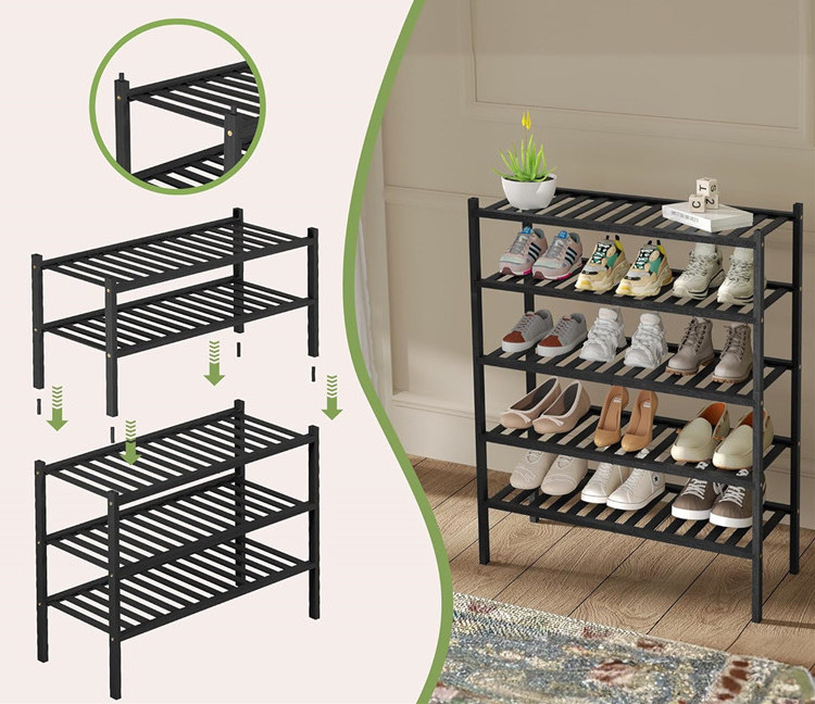 Modern Simple Household Shoe Wooden Shoe Rack Entryway Cabinet Free Standing Dustproof Stackable 2 Tier Bamboo Shoe Shelf Stand