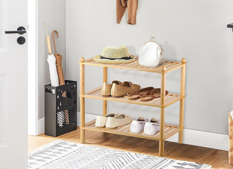 Modern Design Apartment Entryway Shoes Organizer Multi Function Outdoor Hallway Stackable Bamboo Shoe Rack For Home Cabinet