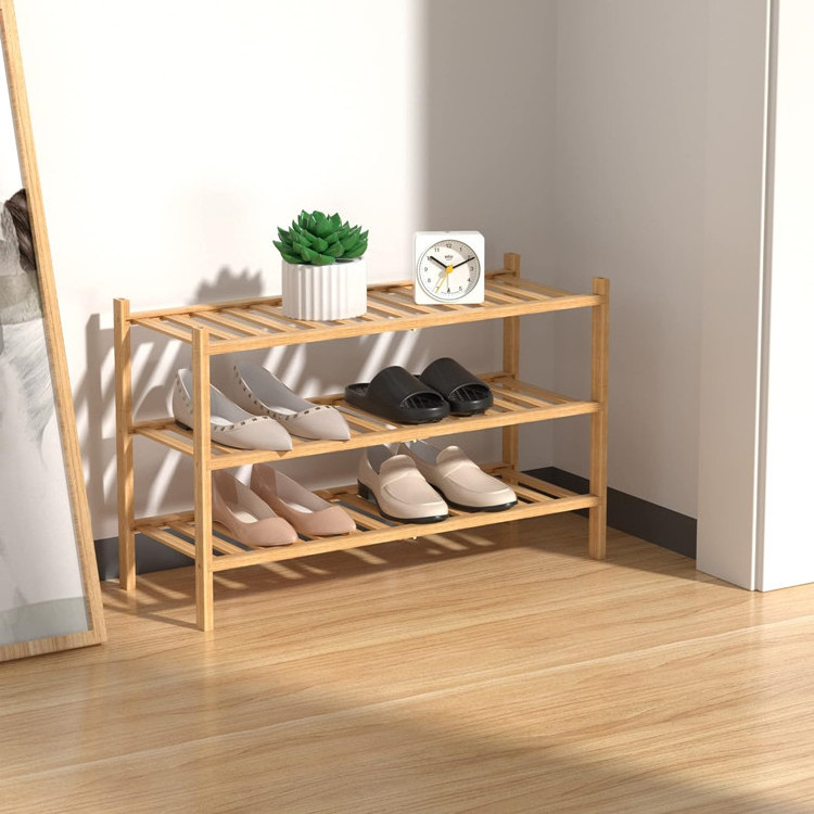 3-Tier Natural Bamboo Shoe Rack Entryway Convenient Multi-Function Stackable Free Standing Shelf Shoes Rack Stand Organizer