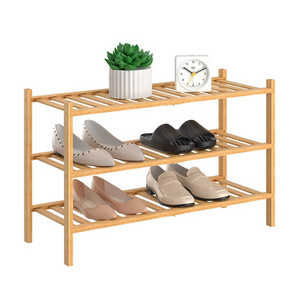 3-Tier Natural Bamboo Shoe Rack Entryway Convenient Multi-Function Stackable Free Standing Shelf Shoes Rack Stand Organizer