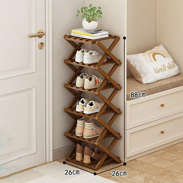 Modern Collapsible Wooden Shoe Storage Organizer Shelf Closet Entryway Corner 3/4/5/6 Tiers Layers Bamboo Foldable Shoe Rack