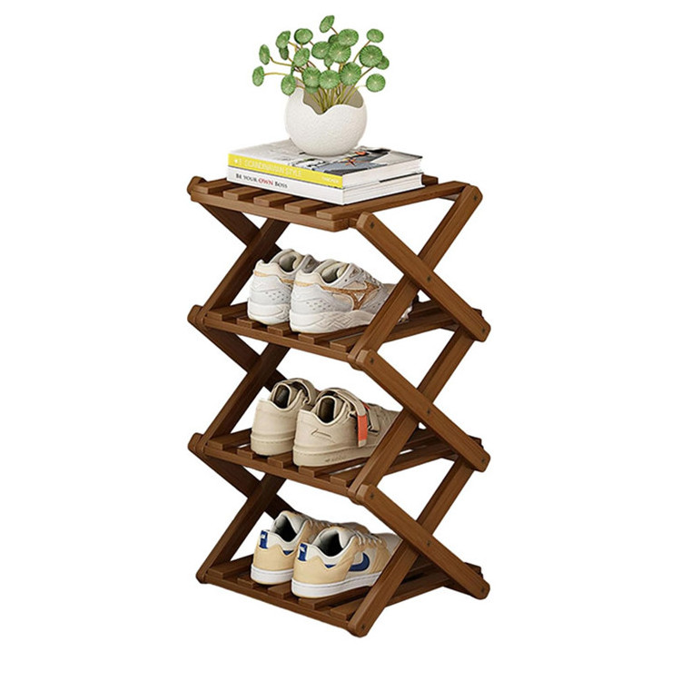 Modern Collapsible Wooden Shoe Storage Organizer Shelf Closet Entryway Corner 3/4/5/6 Tiers Layers Bamboo Foldable Shoe Rack