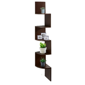 Multifunction 5-Tier Tall Floating Hanging Plant Bookshelf Wood Zig Zag Corner Wall Shelf For Bedroom Living Room Bathroom Decor