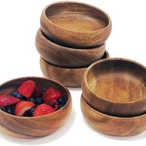 Wholesale Custom Rustic Acacia Wood Dough Bowls Set Snack Fruits Rice Soup Nuts Serving Handcrafted Wooden Fruit Salad Bowl