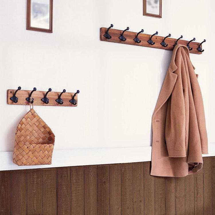 Home Dector Custom Hanging Rustic Wood 8 Wall Mounted Cloth Rack Wall Hooks & Coat Racks With Cast Iron Hanger For Living Room