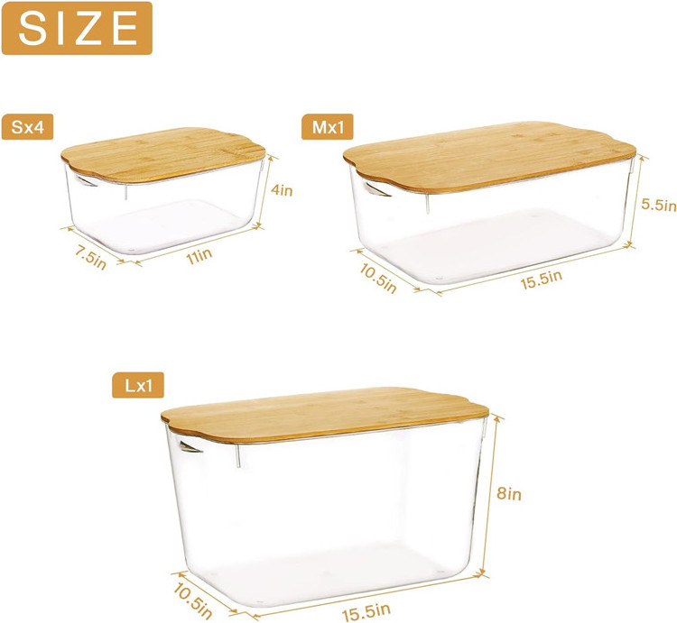 Home Kitchen Closet Decor Stackable Basket Box Set Cloth Towel Organizer Clear Plastic Storage Bins With Removable Bamboo Lid