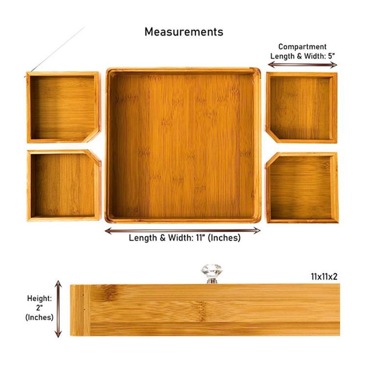 Bamboo Nut And Candy Appetizer Platter Dried Fruit Box Veggie Dish Candy Bowl Removable Divided Serving Tray With Acrylic Lid