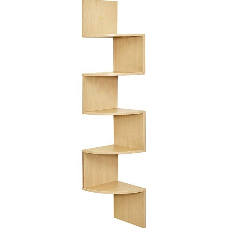 Home Storage Rustic Wood Wall Mount Display Storage Rack Zig Zag 5 Tiers Wooden Floating Shelves For Wall Corner