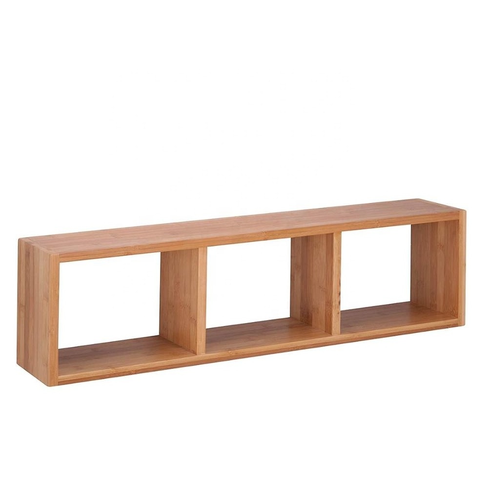 Modular Furniture Bedside Wooden Floating Wall Hanging Rack Kitchen Storage Corner Decoration Square Bamboo Cube Wall Shelf