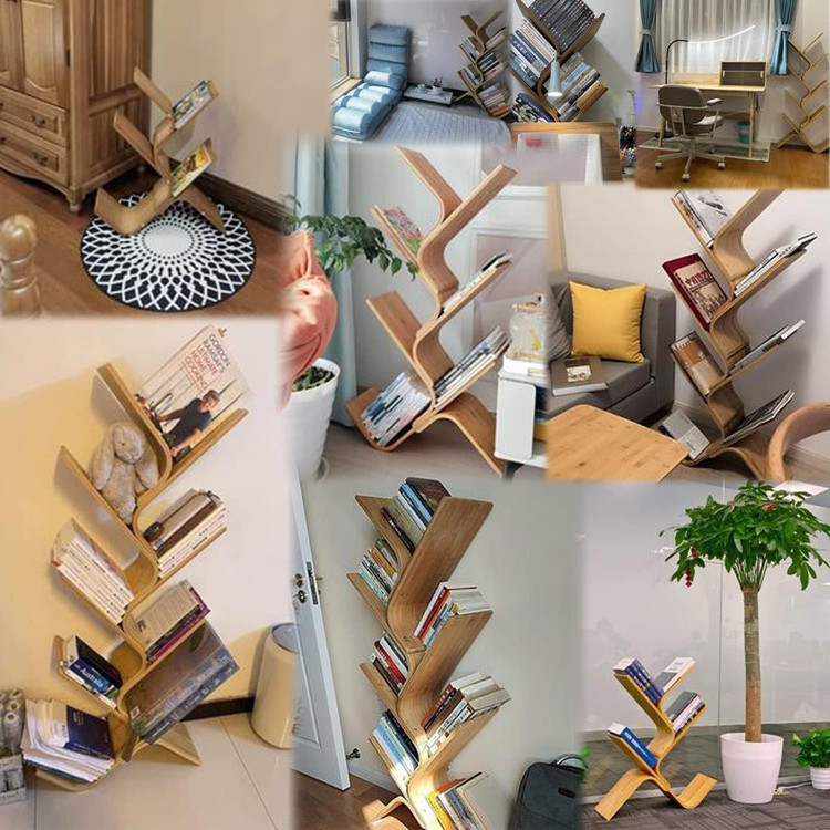 Standing Bookcase Book Storage Organizer Rack Floor Display Premium Bamboo Tree Bookshelf For Home Office Living Room Bedroom