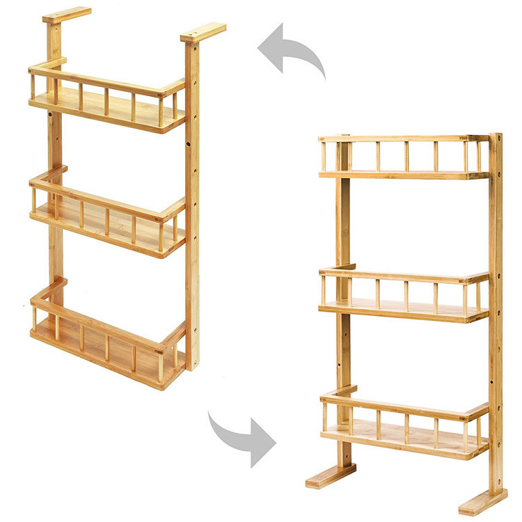 Kitchen Refrigerator Side Seasoning Storage Rack Ladder Shelf Fridge 3 Tier Wall Mounted Bamboo Spice Rack