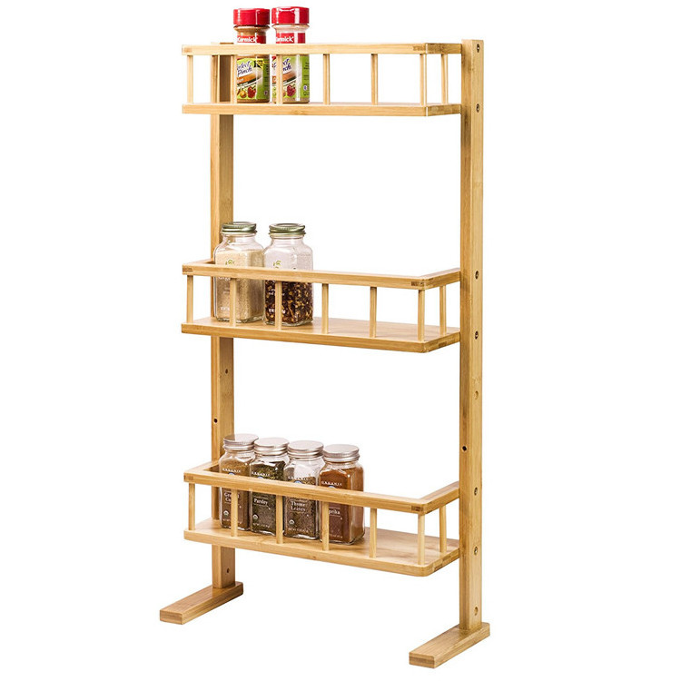 Kitchen Refrigerator Side Seasoning Storage Rack Ladder Shelf Fridge 3 Tier Wall Mounted Bamboo Spice Rack