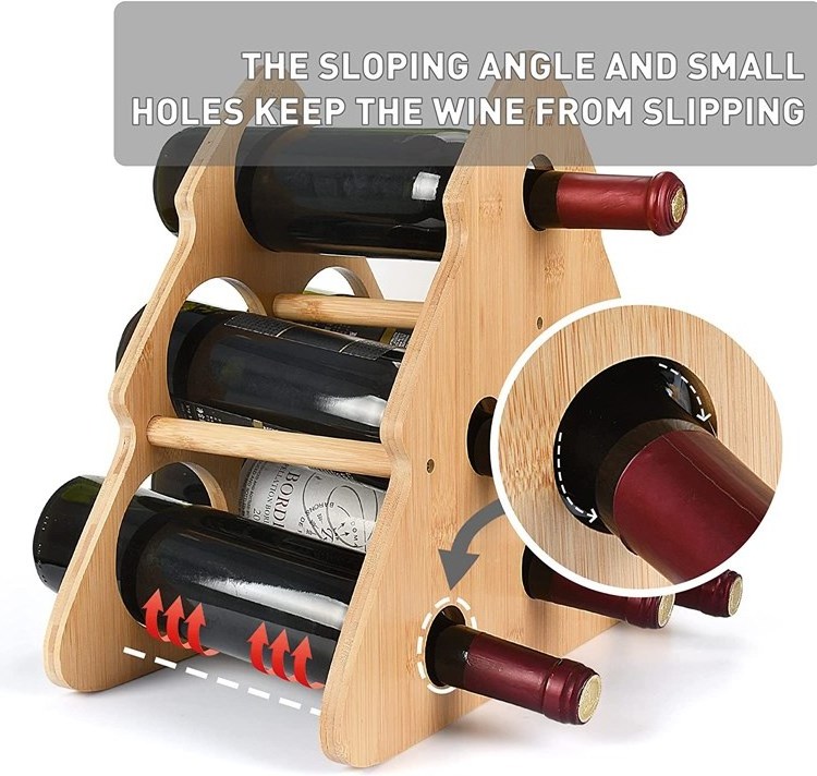 Home Decor Christmas Tree Shape Wood 6 Bottles Organizer Kitchen Tabletop Display Bamboo Wine Holder Storage Cabinet Wine Racks