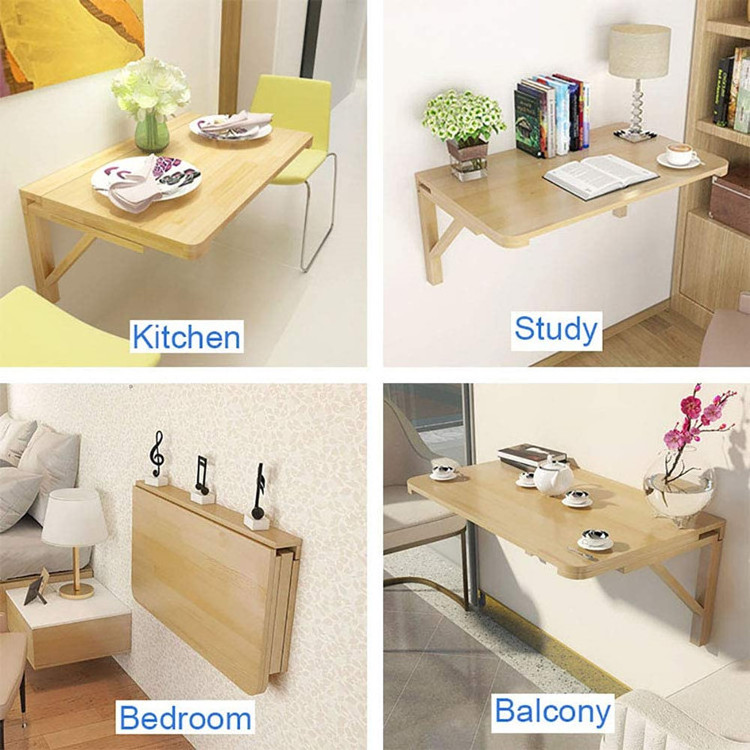 Modern Home Space Saving Wood Wall Mounted Folding Table Floating Shelf Desk For Dining Room Office Kitchen